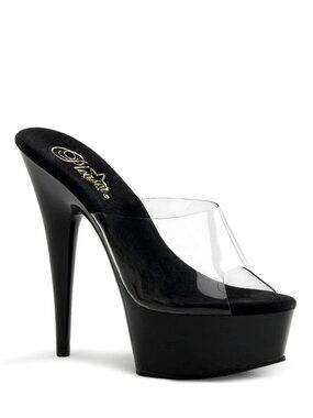 Pleaser Delight 601 Black Platform Heels with Clear Vamp
